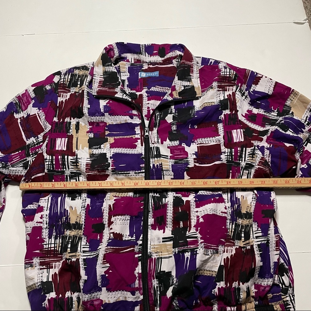 Koret Y2K Vintage Patterned Lined Lightweight Windbreaker Jacket Shoulder Pads - Picture 7 of 8